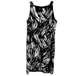 Ann Taylor Women's Size 12 Black and White Silk Sleeveless Boat Neck Midi Dress